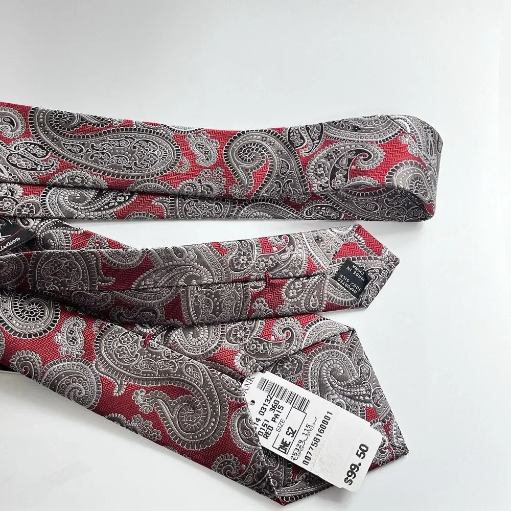 JOS. A. BANK Signature Collection Men's Silk Necktie Red Paisley 3.5”wide NWT - Picture 5 of 6